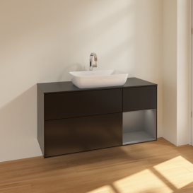 Тумба под раковину Villeroy & Boch Finion 120х50,1 см с подсветкой МДФ черный матовый лак/стекло черное матовое F832GKPD