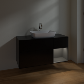Тумба под раковину Villeroy & Boch Finion 120х50,1 см с подсветкой МДФ черный матовый лак/стекло черное матовое F832GKPD