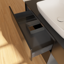 Тумба под раковину Villeroy & Boch Finion 120х50,1 см с подсветкой МДФ черный матовый лак/стекло черное матовое F832GKPD