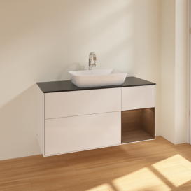 Тумба под раковину Villeroy & Boch Finion 120х50,1 см с подсветкой МДФ глянцевый белый лак/стекло черное матовое F832GNGF