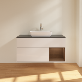 Тумба под раковину Villeroy & Boch Finion 120х50,1 см с подсветкой МДФ глянцевый белый лак/стекло черное матовое F832GNGF