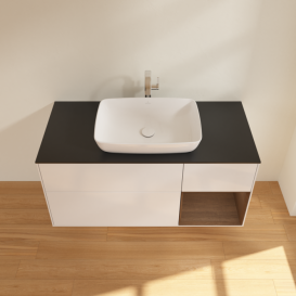 Тумба под раковину Villeroy & Boch Finion 120х50,1 см с подсветкой МДФ глянцевый белый лак/стекло черное матовое F832GNGF