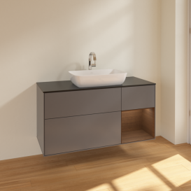 Тумба под раковину Villeroy & Boch Finion 120х50,1 см с подсветкой МДФ антрацит матовый лак/стекло черное матовое F832GNGK