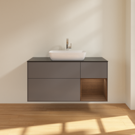 Тумба под раковину Villeroy & Boch Finion 120х50,1 см с подсветкой МДФ антрацит матовый лак/стекло черное матовое F832GNGK