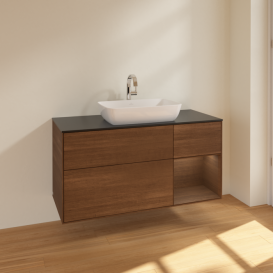 Тумба под раковину Villeroy & Boch Finion 120х50,1 см с подсветкой МДФ шпон грецкого ореха/стекло черное матовое F832GNGN