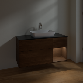 Тумба под раковину Villeroy & Boch Finion 120х50,1 см с подсветкой МДФ шпон грецкого ореха/стекло черное матовое F832GNGN