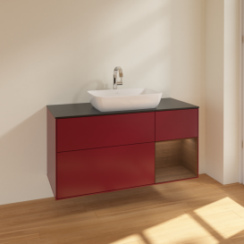 Тумба под раковину Villeroy & Boch Finion 120х50,1 см с подсветкой МДФ пион матовый лак/стекло черное матовое F832GNHB