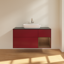 Тумба под раковину Villeroy & Boch Finion 120х50,1 см с подсветкой МДФ пион матовый лак/стекло черное матовое F832GNHB