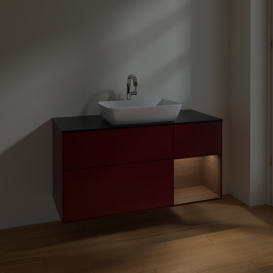 Тумба под раковину Villeroy & Boch Finion 120х50,1 см с подсветкой МДФ пион матовый лак/стекло черное матовое F832GNHB