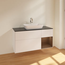 Тумба под раковину Villeroy & Boch Finion 120х50,1 см с подсветкой МДФ белый матовый лак/стекло черное матовое F832GNMT