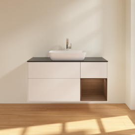 Тумба под раковину Villeroy & Boch Finion 120х50,1 см с подсветкой МДФ белый матовый лак/стекло черное матовое F832GNMT