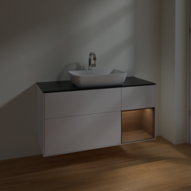 Тумба под раковину Villeroy & Boch Finion 120х50,1 см с подсветкой МДФ белый матовый лак/стекло черное матовое F832GNMT