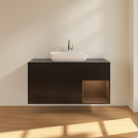 Тумба под раковину Villeroy & Boch Finion 120х50,1 см с подсветкой МДФ черный матовый лак/стекло черное матовое F832GNPD