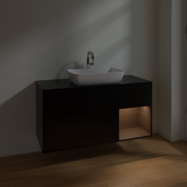 Тумба под раковину Villeroy & Boch Finion 120х50,1 см с подсветкой МДФ черный матовый лак/стекло черное матовое F832GNPD