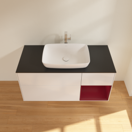 Тумба под раковину Villeroy & Boch Finion 120х50,1 см с подсветкой МДФ глянцевый белый лак/стекло черное матовое F832HBGF