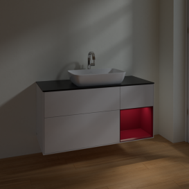 Тумба под раковину Villeroy & Boch Finion 120х50,1 см с подсветкой МДФ глянцевый белый лак/стекло черное матовое F832HBGF