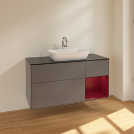 Тумба под раковину Villeroy & Boch Finion 120х50,1 см с подсветкой МДФ антрацит матовый лак/стекло черное матовое F832HBGK