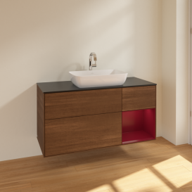 Тумба под раковину Villeroy & Boch Finion 120х50,1 см с подсветкой МДФ шпон грецкого ореха/стекло черное матовое F832HBGN