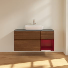 Тумба под раковину Villeroy & Boch Finion 120х50,1 см с подсветкой МДФ шпон грецкого ореха/стекло черное матовое F832HBGN