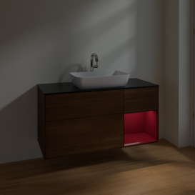 Тумба под раковину Villeroy & Boch Finion 120х50,1 см с подсветкой МДФ шпон грецкого ореха/стекло черное матовое F832HBGN