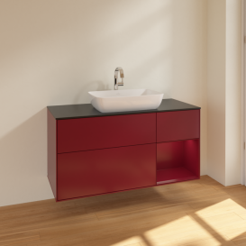 Тумба под раковину Villeroy & Boch Finion 120х50,1 см с подсветкой МДФ пион матовый лак/стекло черное матовое F832HBHB