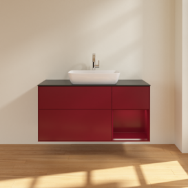 Тумба под раковину Villeroy & Boch Finion 120х50,1 см с подсветкой МДФ пион матовый лак/стекло черное матовое F832HBHB