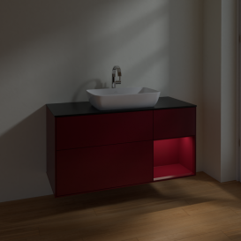 Тумба под раковину Villeroy & Boch Finion 120х50,1 см с подсветкой МДФ пион матовый лак/стекло черное матовое F832HBHB