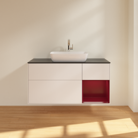 Тумба под раковину Villeroy & Boch Finion 120х50,1 см с подсветкой МДФ белый матовый лак/стекло черное матовое F832HBMT