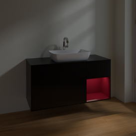 Тумба под раковину Villeroy & Boch Finion 120х50,1 см с подсветкой МДФ черный матовый лак/стекло черное матовое F832HBPD
