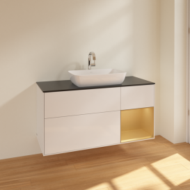 Тумба під раковину Villeroy & Boch Finion 120х50,1 см із підсвічуванням МДФ білий глянцевий лак/скло чорне матове F832HFGF