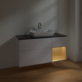 Тумба под раковину Villeroy & Boch Finion 120х50,1 см с подсветкой МДФ глянцевый белый лак/стекло черное матовое F832HFGF