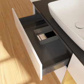 Тумба под раковину Villeroy & Boch Finion 120х50,1 см с подсветкой МДФ глянцевый белый лак/стекло черное матовое F832HFGF