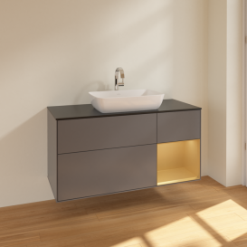 Тумба под раковину Villeroy & Boch Finion 120х50,1 см с подсветкой МДФ антрацит матовый лак/стекло черное матовое F832HFGK