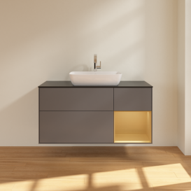 Тумба под раковину Villeroy & Boch Finion 120х50,1 см с подсветкой МДФ антрацит матовый лак/стекло черное матовое F832HFGK