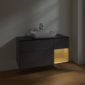 Тумба под раковину Villeroy & Boch Finion 120х50,1 см с подсветкой МДФ антрацит матовый лак/стекло черное матовое F832HFGK