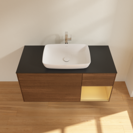 Тумба под раковину Villeroy & Boch Finion 120х50,1 см с подсветкой МДФ шпон грецкого ореха/стекло черное матовое F832HFGN