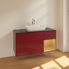 Тумба под раковину Villeroy & Boch Finion 120х50,1 см с подсветкой МДФ пион матовый лак/стекло черное матовое F832HFHB