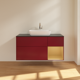 Тумба под раковину Villeroy & Boch Finion 120х50,1 см с подсветкой МДФ пион матовый лак/стекло черное матовое F832HFHB