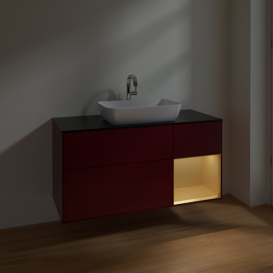 Тумба под раковину Villeroy & Boch Finion 120х50,1 см с подсветкой МДФ пион матовый лак/стекло черное матовое F832HFHB