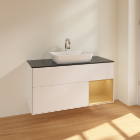 Тумба под раковину Villeroy & Boch Finion 120х50,1 см с подсветкой МДФ белый матовый лак/стекло черное матовое F832HFMT