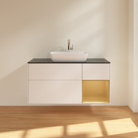 Тумба под раковину Villeroy & Boch Finion 120х50,1 см с подсветкой МДФ белый матовый лак/стекло черное матовое F832HFMT