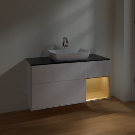 Тумба под раковину Villeroy & Boch Finion 120х50,1 см с подсветкой МДФ белый матовый лак/стекло черное матовое F832HFMT