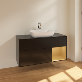 Тумба под раковину Villeroy & Boch Finion 120х50,1 см с подсветкой МДФ черный матовый лак/стекло черное матовое F832HFPD