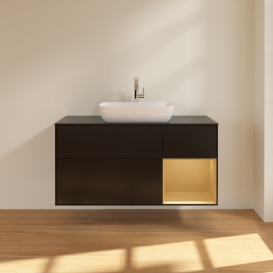 Тумба под раковину Villeroy & Boch Finion 120х50,1 см с подсветкой МДФ черный матовый лак/стекло черное матовое F832HFPD