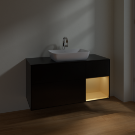 Тумба под раковину Villeroy & Boch Finion 120х50,1 см с подсветкой МДФ черный матовый лак/стекло черное матовое F832HFPD