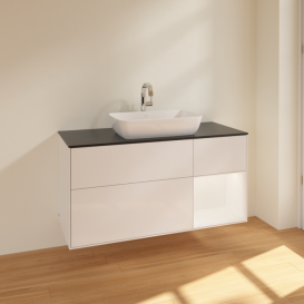 Тумба под раковину Villeroy & Boch Finion 120х50,1 см с подсветкой МДФ глянцевый белый лак/стекло черное матовое F832MTGF