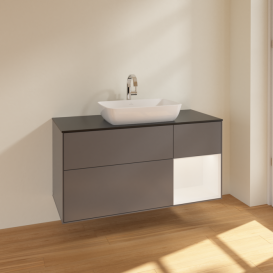 Тумба под раковину Villeroy & Boch Finion 120х50,1 см с подсветкой МДФ антрацит матовый лак/стекло черное матовое F832MTGK