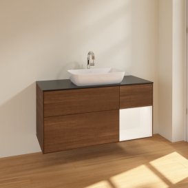 Тумба под раковину Villeroy & Boch Finion 120х50,1 см с подсветкой МДФ шпон грецкого ореха/стекло черное матовое F832MTGN