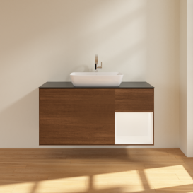 Тумба под раковину Villeroy & Boch Finion 120х50,1 см с подсветкой МДФ шпон грецкого ореха/стекло черное матовое F832MTGN