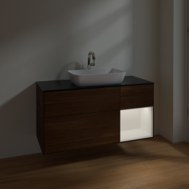 Тумба под раковину Villeroy & Boch Finion 120х50,1 см с подсветкой МДФ шпон грецкого ореха/стекло черное матовое F832MTGN